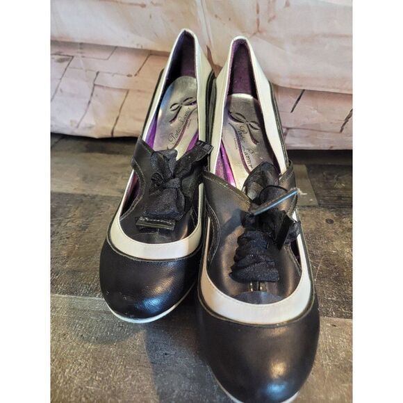 Poetic Licence purple 10 black bow heel formal shoe women's - Picture 4 of 12